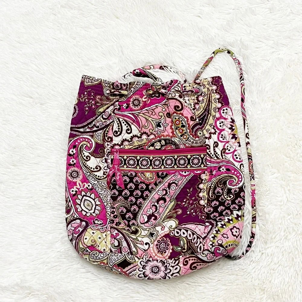 Y2K Vera Bradley Pink Very Berry Paisley Drawstring Cloth Backpack Retired
